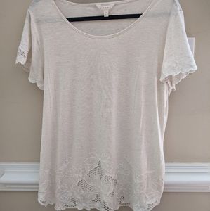 Adiva Cream Embroidered Slub Tee Size Large